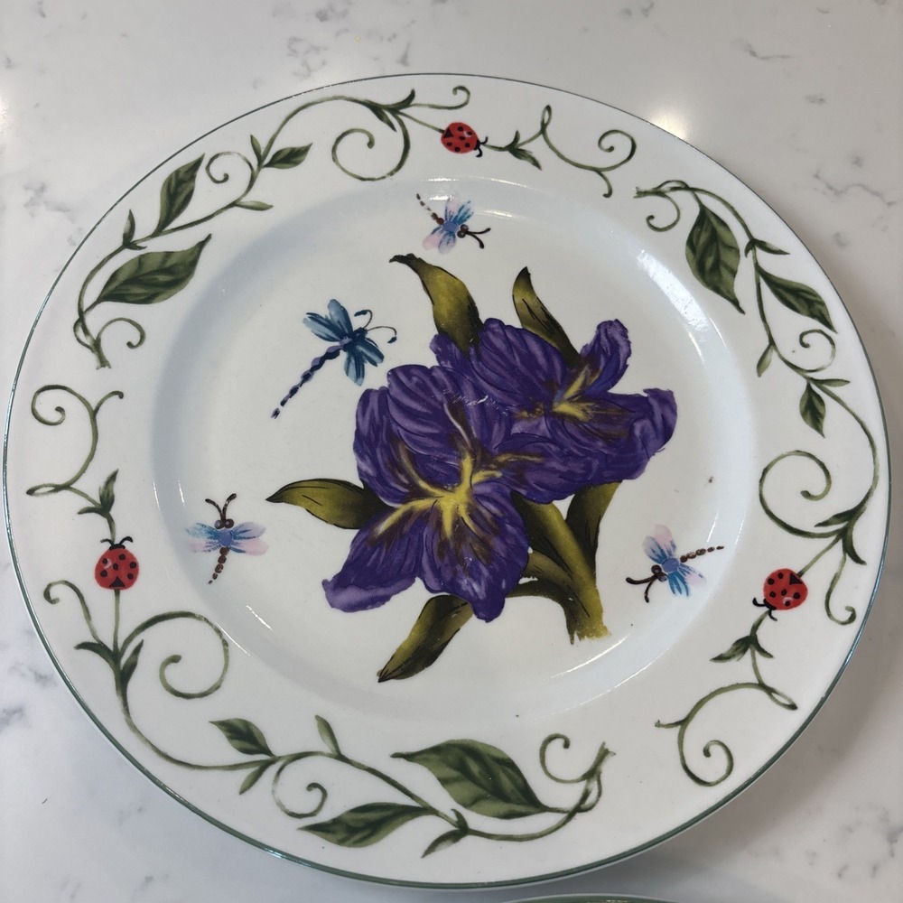 Lot of 2 Botanical Garden by Tabletops Unlimited Dinner Plates 10.5" - 2 Iris - Picture 3 of 8